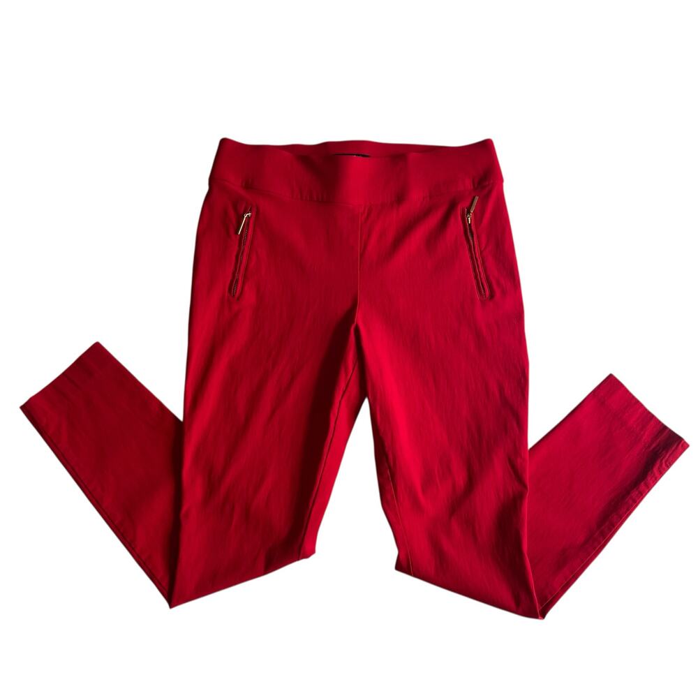 Apt. 9 Pull-On Trousers Womens Size 12 Red Pants Gold Accent Zip Pockets